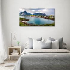 Wallmuralia Moderní skleněný obraz z fotografie Lofoty v Norsku 120x60 cm 2 úchytky