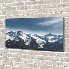 Wallmuralia Foto obraz fotografie na skle Paragliding Alpy 100x50 cm 2 úchytky