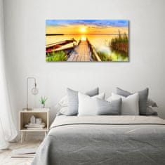 Wallmuralia Foto obraz fotografie na skle Loď a molo 100x50 cm 4 úchytky