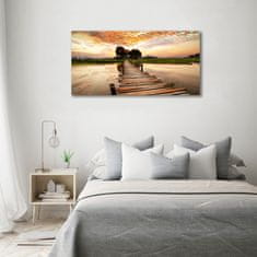 Wallmuralia Foto obraz fotografie na skle Dřevěný most 100x50 cm 4 úchytky