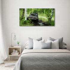 Wallmuralia Foto-obraz fotografie na skle Jeep v lese 120x60 cm 4 úchytky