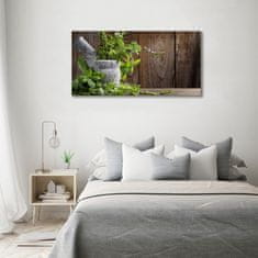 Wallmuralia Foto obraz fotografie na skle Byliny v hmoždíři 120x60 cm 2 úchytky