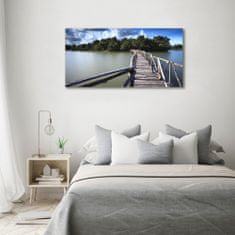 Wallmuralia Foto obraz fotografie na skle Dřevěný most 100x50 cm 2 úchytky