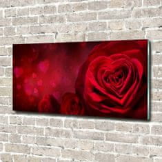 Wallmuralia Foto obraz skleněný horizontální Červená růže srdce 100x50 cm 2 úchytky