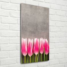 Wallmuralia Vertikální Fotoobraz na skle Růžové tulipány 70x140 cm 4 úchytky