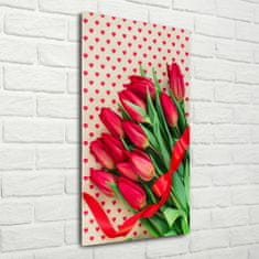 Wallmuralia Vertikální Fotoobraz na skle Červené tulipány 70x140 cm 2 úchytky