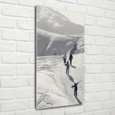 Wallmuralia Vertikální Foto obraz sklo tvrzené Lyžaři 70x140 cm 2 úchytky