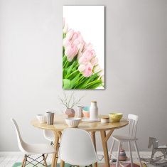 Wallmuralia Vertikální Fotoobraz na skle Růžové tulipány 50x100 cm 2 úchytky