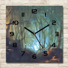 Wallmuralia Skleněné hodiny čtverec Mytický les černé 30x30 cm