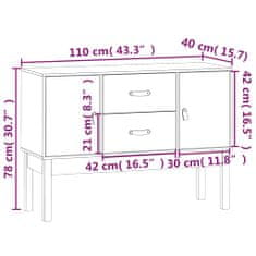 Greatstore Příborník šedý 110 x 40 x 78 cm masivní borové dřevo