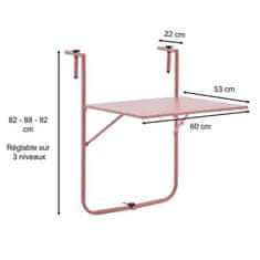 VERVELEY Skládací balkonový stůl, ocel, růžový, 60 x 78 x 86-101 cm