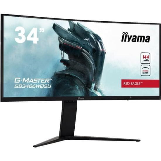 iiyama Zakřivená herní obrazovka pro PC, IIYAMA G-Master Red Eagle GB3466WQSU-B1, 34 UWQHD, VA panel, 1 ms, 144 Hz, HDMI / DisplayPort, FreeSync