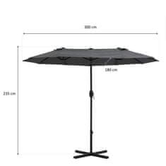 VERVELEY Rovný deštník 2 hlavy 3 x 1,8 m, Ocelový stožár a zebra, 180gr polyester, Šedý