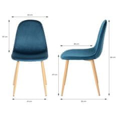 VERVELEY Sada 4 židlí z modrého sametu, l. 45 x gl. 53 x V 85 cm, CLODY