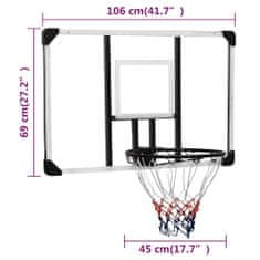 Greatstore Basketbalový koš s průhlednou deskou 106x69x3 cm polykarbonát