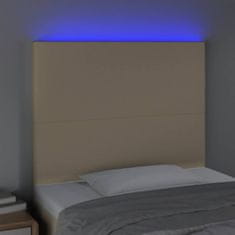 Greatstore Čelo postele s LED krémové 90x5x118/128 cm textil