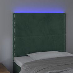 Greatstore Čelo postele s LED tmavě zelená 90x5x118/128 cm samet