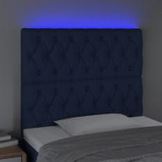 Greatstore Čelo postele s LED modré 90x7x118/128 cm textil