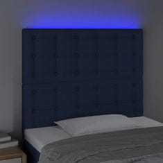 Greatstore Čelo postele s LED modré 90x5x118/128 cm textil