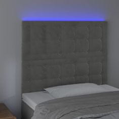 Greatstore Čelo postele s LED světle šedé 90x5x118/128 cm samet