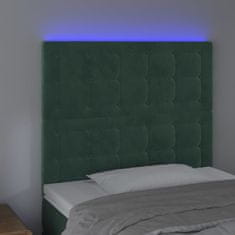 Greatstore Čelo postele s LED tmavě zelená 100x5x118/128 cm samet