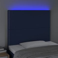 Greatstore Čelo postele s LED modré 80x5x118/128 cm textil