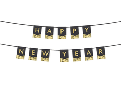 PartyDeco Banner Happy New Year černo-zlatý 135x16cm