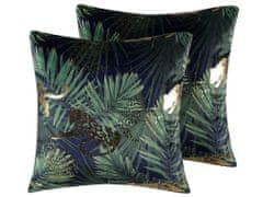 Beliani Sada 2 sametových polštářů Palmový list vzor 45 x 45 cm zelený BELLEROSE