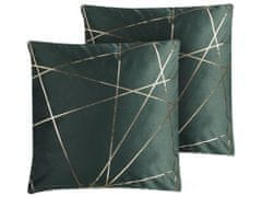 Beliani Sada 2 sametových polštářů s geometrickým vzorem 45 x 45 cm zelených PINUS