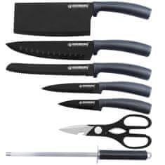 Northix Sada nožů s otočným stojanem, 8 dílů - uhlík 