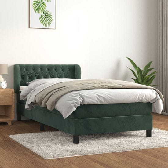 Greatstore Box spring postel s matrací tmavě zelená 90x200 cm samet