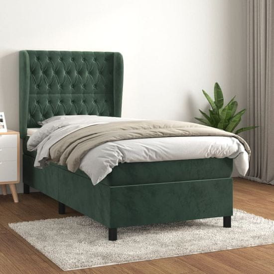 Greatstore Box spring postel s matrací tmavě zelená 90x190 cm samet