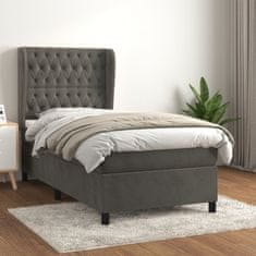 Greatstore Box spring postel s matrací tmavě šedá 90x200 cm samet