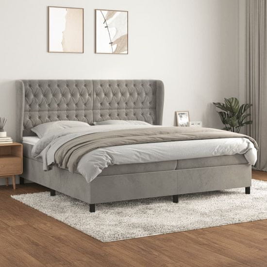 Greatstore Box spring postel s matrací světle šedá 200x200 cm samet