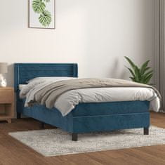 Greatstore Box spring postel s matrací tmavě modrá 90x200 cm samet