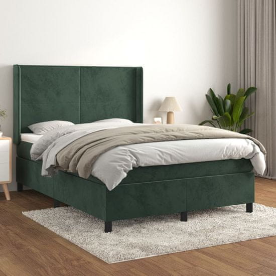 Petromila Box spring postel s matrací tmavě zelená 140x190 cm samet