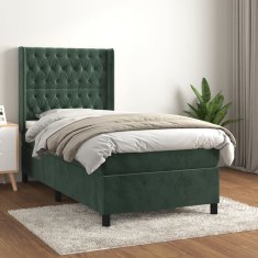 Vidaxl Box spring postel s matrací tmavě zelená 90x190 cm samet