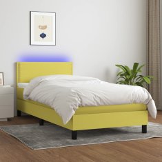 Greatstore Box spring postel s matrací a LED zelená 80 x 200 cm textil