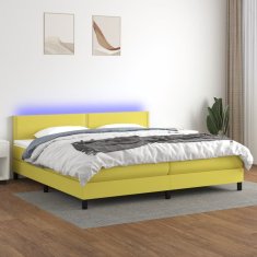 Vidaxl Box spring postel s matrací a LED zelená 200x200 cm textil