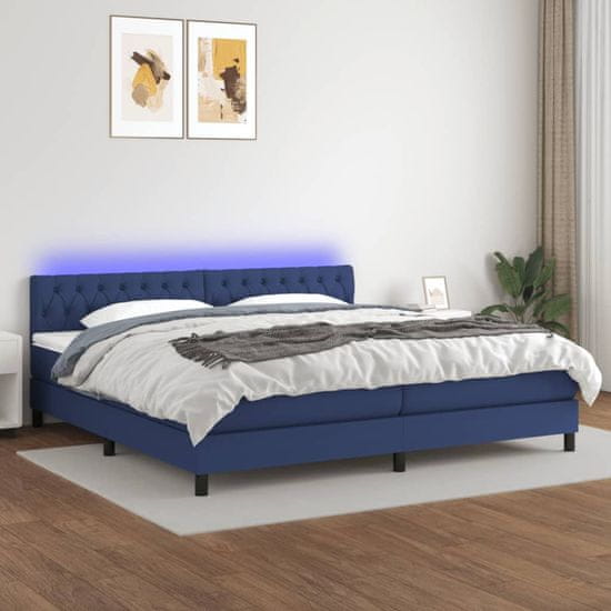 Greatstore Box spring postel s matrací a LED modrá 200x200 cm textil