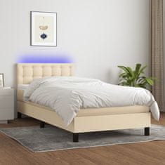 Greatstore Box spring postel s matrací a LED krémová 80 x 200 cm textil