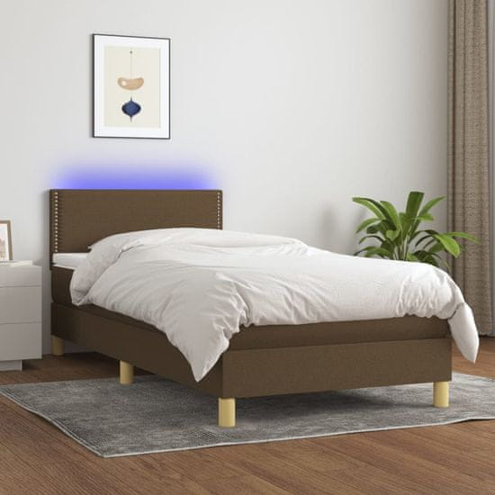 Greatstore Box spring postel s matrací a LED tmavě hnědá 100x200 cm textil