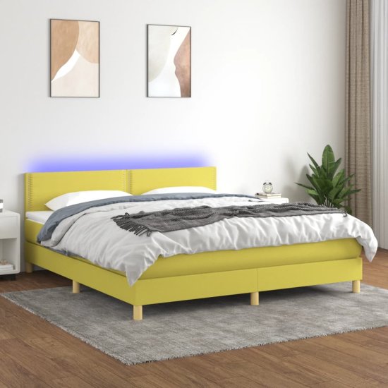 Greatstore Box spring postel s matrací a LED zelená 180x200 cm textil