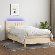 Greatstore Box spring postel s matrací a LED krémová 80 x 200 cm textil