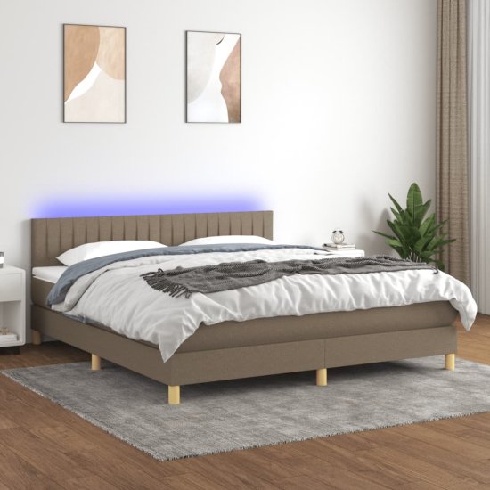 Greatstore Box spring postel s matrací a LED taupe 160x200 cm textil