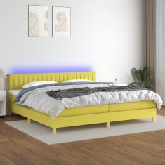 Vidaxl Box spring postel s matrací a LED zelená 200x200 cm textil