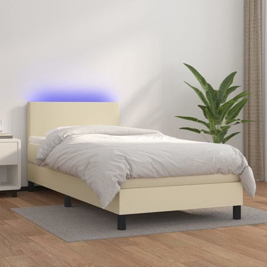 Greatstore Box spring postel s matrací a LED krémová 80x200 cm umělá kůže