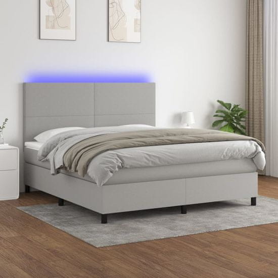 Greatstore Box spring postel s matrací a LED světle šedá 160x200 cm textil