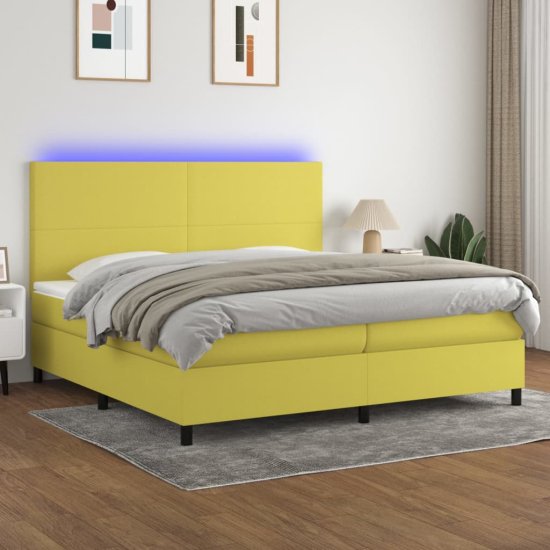 Greatstore Box spring postel s matrací a LED zelená 200x200 cm textil