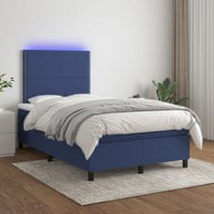 Vidaxl Box spring postel s matrací a LED modrá 120 x 200 cm textil